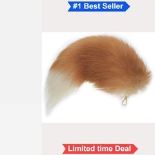 Real Fox Fur Tail Keychain Keyring Gold Clasp Lightweight Animal Print Chain
