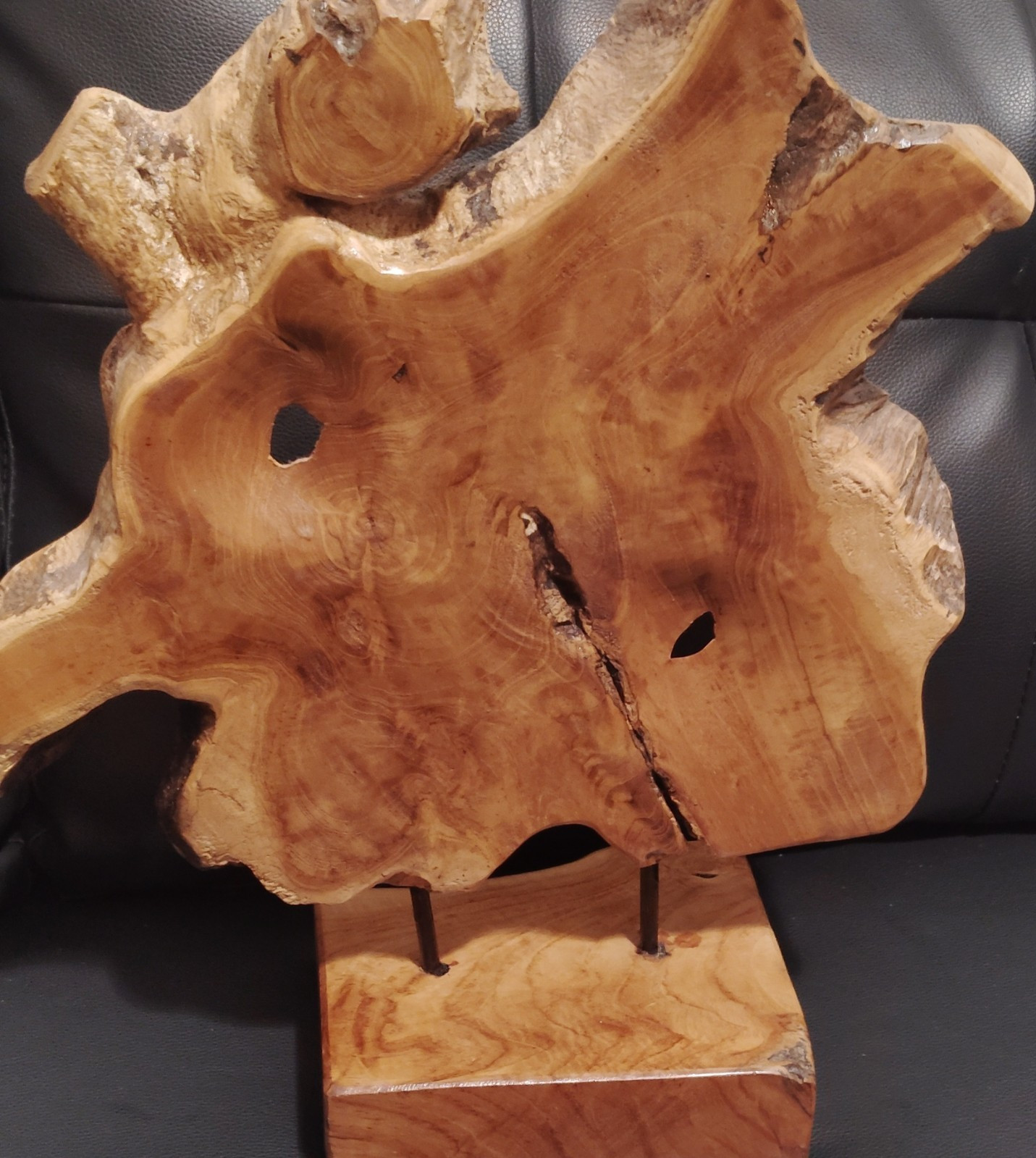 Natural Brown Wood Sculpture On Stand, Freestanding Nature-Themed Decor