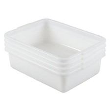 4-Pack 8L Commercial Plastic Bus Tub Box, Small Dish Pan Tub, White 8 L