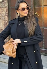 MANGO♡Viral♡Blogger♡Mantel♡Marine Style♡Hoher Wollanteil♡Schwarz♡Gold♡L♡40