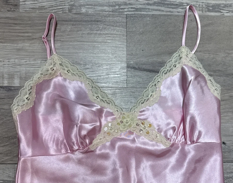 SECRET TREASURES Lace Trim Chemise Nightie Floral Satin Lingerie Nightgown M - Image 3 of 4