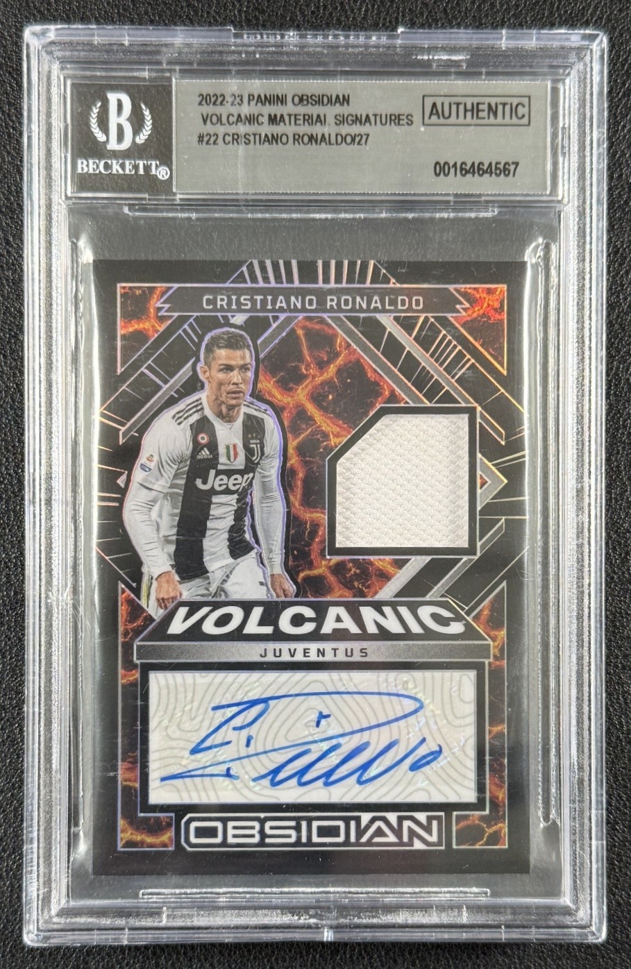 CRISTIANO RONALDO BGS AUTH 2022-23 PANINI OBSIDIAN VOLCANIC JERSEY AUTO 11/27