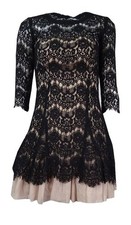 Betsy & Adam Women's Lace Tulle Mini Dress (4, Black/Nude) 749709116123
