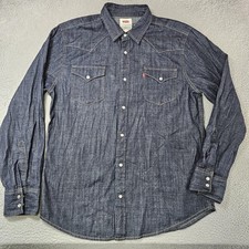 Levis Shirt Mens Large Blue Denim Western Pearl Snap Button Long Sleeve