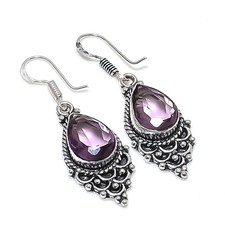 Amethyst Gemstone Handmade 925 Sterling Silver Jewelry Earring Size 1.5"