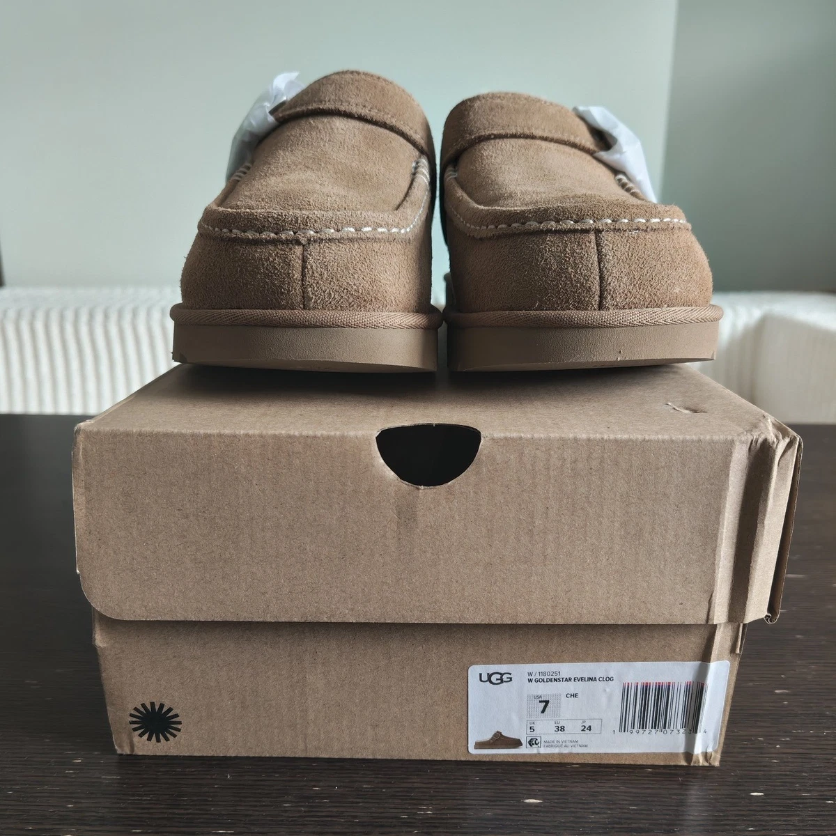 UGG Goldenstar Evelina Clog Womens UK 5 EU 38 Chestnut Suede Sheepskin New Boxed