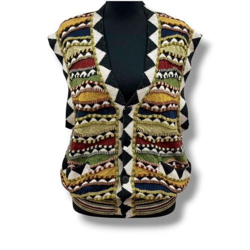 Missoni, Missoni Multicolor Textured Knit Vest Cardigan Sweater Italy Size M Vintage