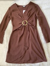 NWT Topshop brown ring long sleeve Light Summer dress Size US 4 Regular