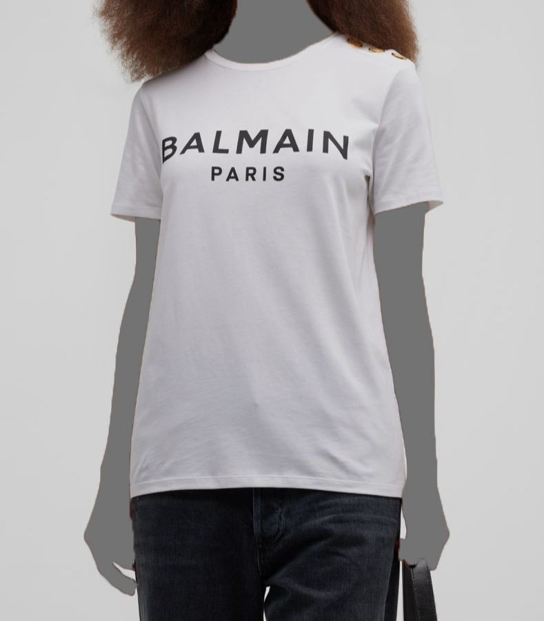 花！！ BALMAIN ホワイト Tシャツ 肩ボタン付き BALMAIN：Tシャツ レディース - ホワイト | GIGLIO.COM