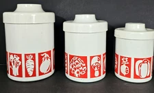 Vintage Retro Style  70's ATAPCO Nesting Vegetable Theme Metal Canister Set of 3