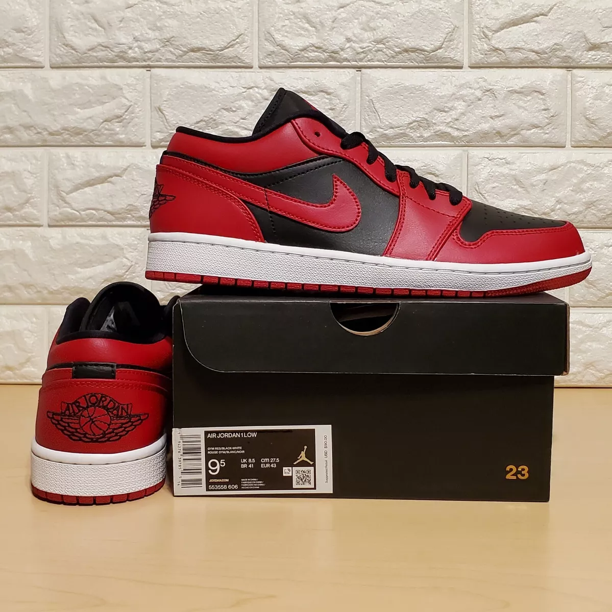 Nike Air Jordan 1 Retro Low Mens Sz 9.5 Reverse Bred Red Black White 553558-606