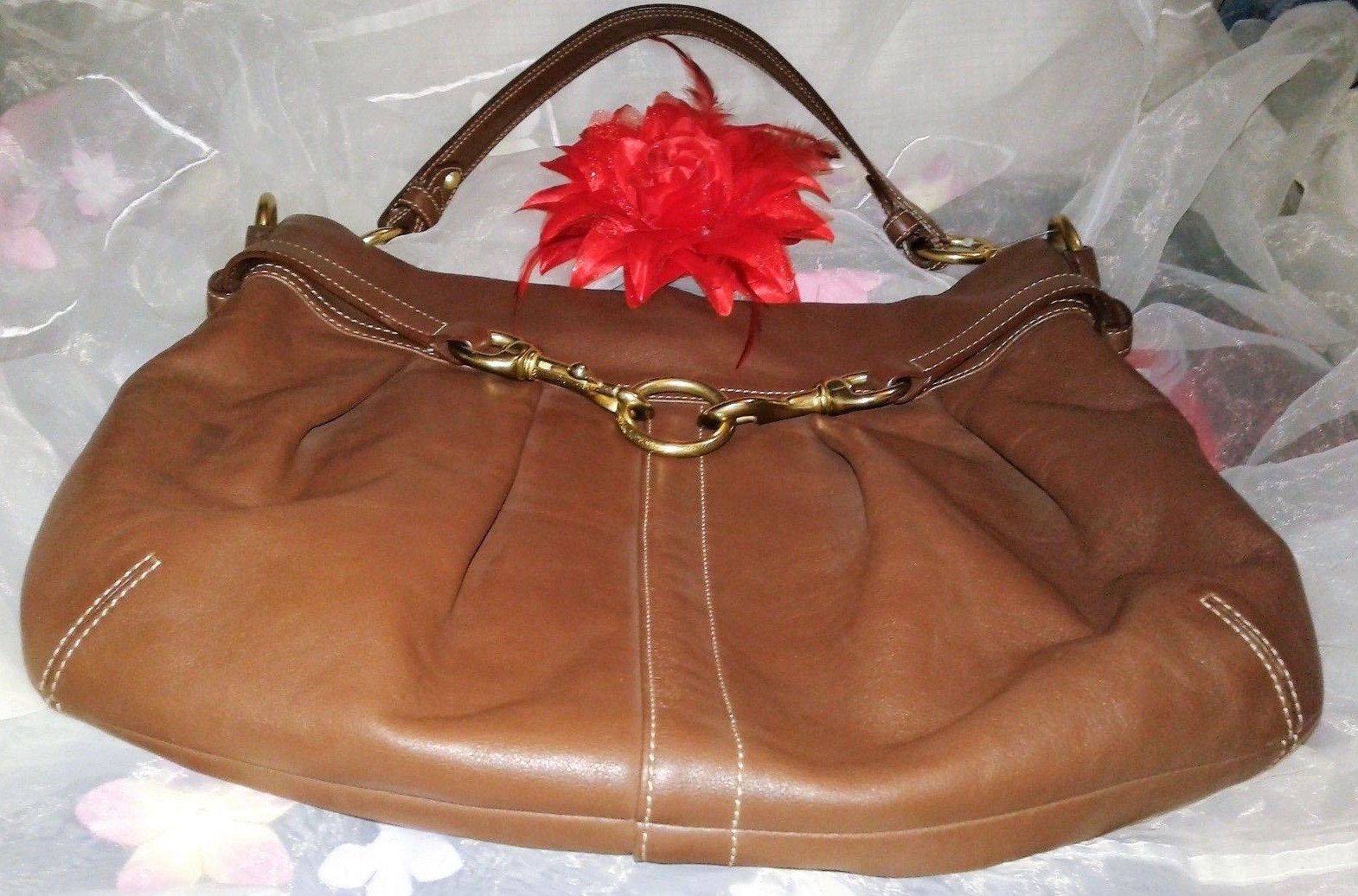 Coach Hobo Bag Brown Leather Bronze Tone Frontal Buck… Gem