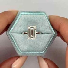 3Ct Emerald Cut Lab Created Diamond 14K White Gold FN Engagement Solitaire Ring