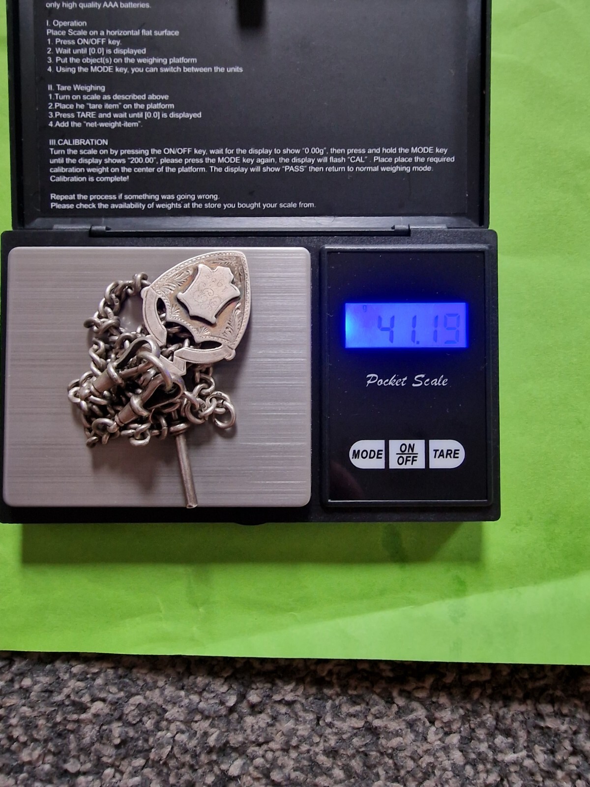 Antique Solid Sterling Silver Double Albert Pocket Watch Chain Bir 1905