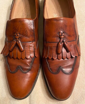 SALVATORE FERRAGAMO Brown Burnished Leather Tassel Kilt Loafers EU