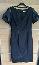 Karen Millen Size 12 Black Dress LBD statement Sleeves V Neck Evening BB3
