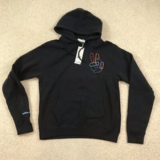 Adidas Originals Mens Small Peace Sign Trefoil Hoodie Black HC1789 New