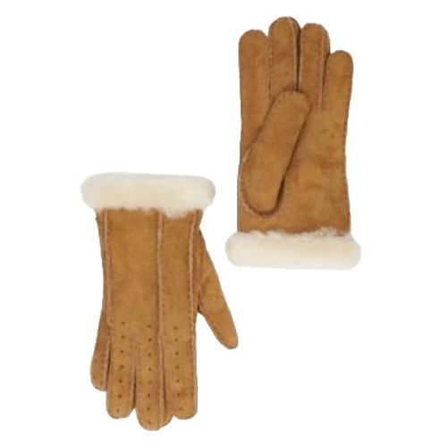 Women's Ugg Sheepskin Logo Mitten Gloves 18690 Chestnut size
