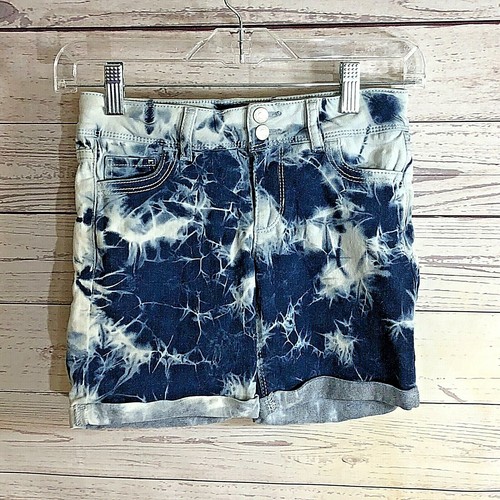 Jordache Girls size 7 Tie Dye Denim Blue Shorts 5 Pocket cuffed Zip up stretch - Picture 2 of 9