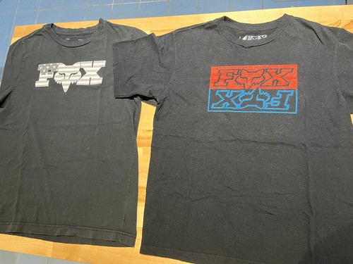Lot of 2 FOX Racing Short Sleeve Graphic Black T-shirt - Unisex/Boys Sz L