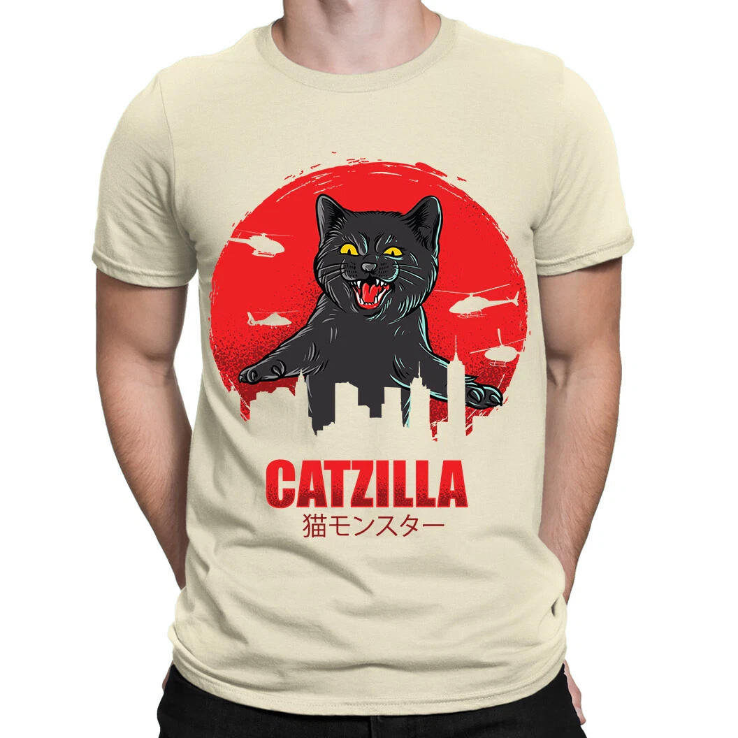 Funny Cat CatZilla T Shirt Men s T Shirt Screen Printed pun lover gift