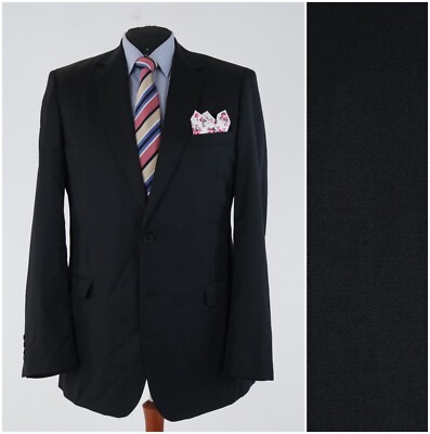 Schwarzer Herren Blazer 44 L UK Größe DRESSMANN Super 100s Wolle Sport Mantel Jacke