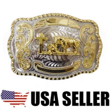 MEN WESTERN CROSS PRAYING ANIMAL LONG HUGE RODEO BIG COWBOY SHINE BELT BUCKLE