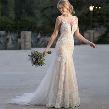 Mermaid Wedding Dress 2024 V-Neck Train Sexy Backless Bride Gown Lace Sleeveless