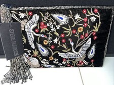 NWT Steve Madden 10.5  X 7  Embroidered Evening Purse Clutch W Tassel Jaylen Blk