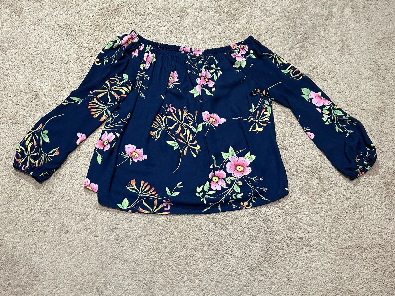 Gap Womens Shirt Size Medium Multicolor Floral Print Elastic Neckline Flowy