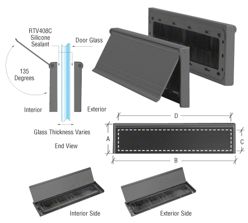 CRL NDMS13BL Black Anodized 3" x 11-1/2" No-Draft Mail Slot - New Style - Picture 3 of 6