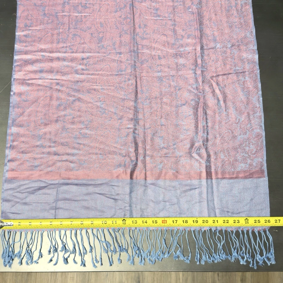 VTG Pashmina Silk Scarf Jacquard Pink Paisley Cashmere Fringe Stole Whimsy 72x26 - Image 3 of 4