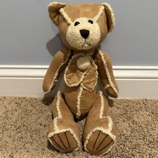 Vintage Teddy Bear Jointed Poseable Tan Stuffed Plush Faux Suede Sherpa Trim vtg