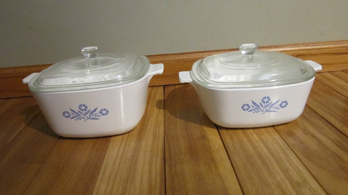 CORNING WARE QT Casserole Dishes with Lids Blue Cornflower Set  of