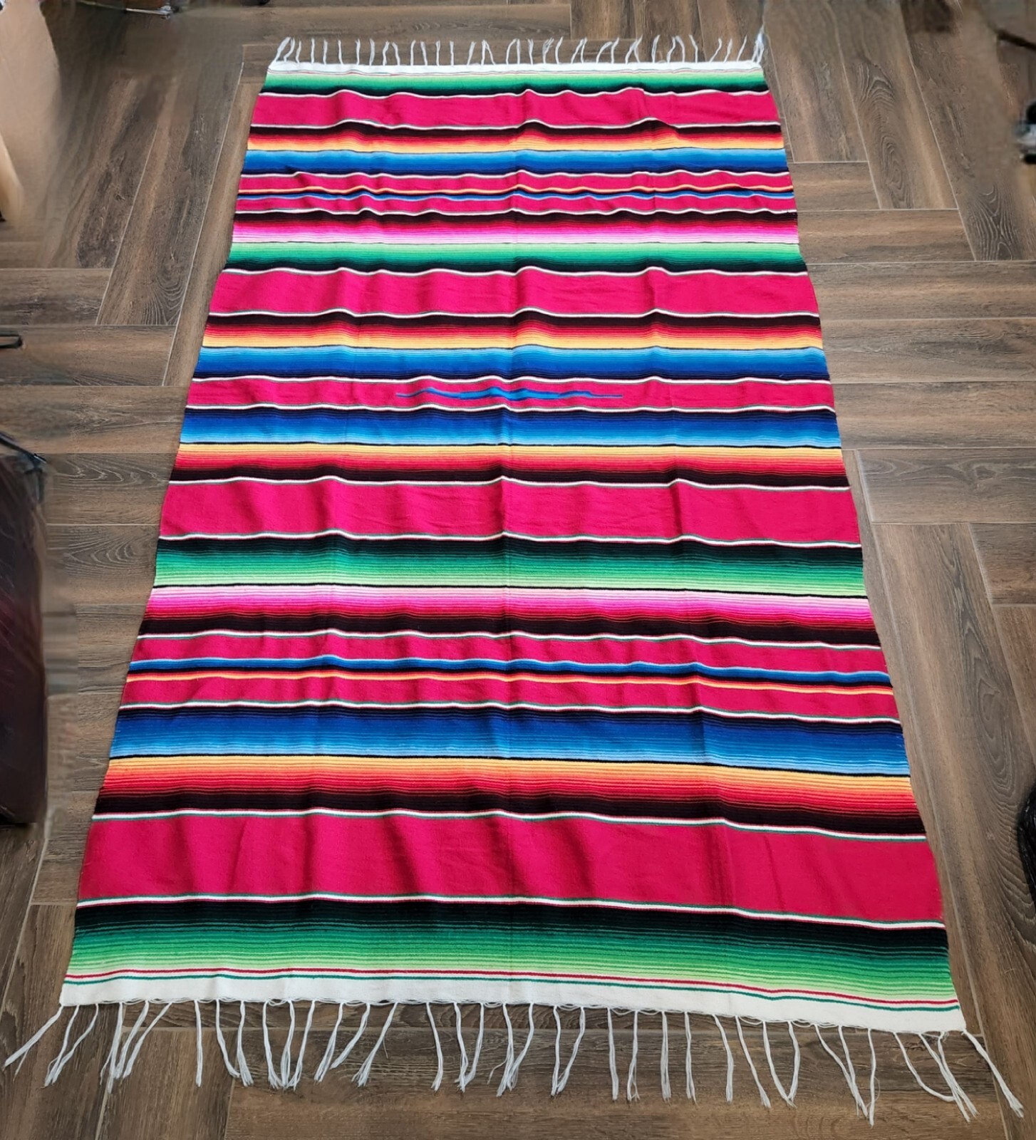 VTG Mexican Wool Serape Saltillo Blanket Rug Tapestry Traditional Color