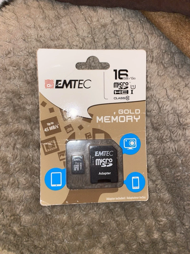 NEW IN PACKAGE!! EMTEC Micro SD HC 16GB GOLD MEMORY - Image 2 of 2