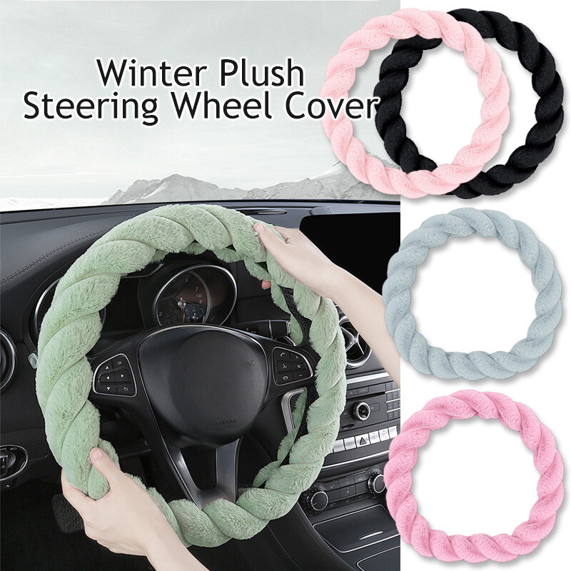 38cm Car Twisted Pattern Case Super Soft Plush Cover Auto Steering Wheel Cover