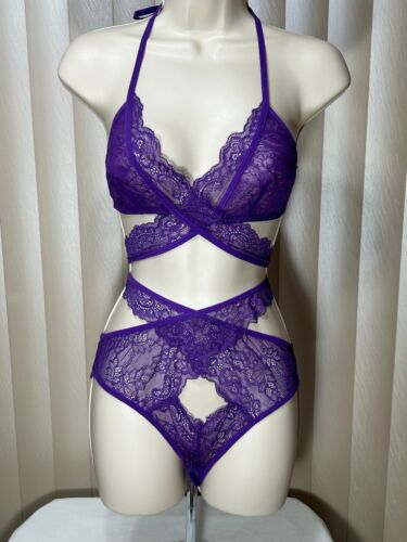 Oh La La Cheri Panty & Bra Set S/M Wraparound Lacey Lingerie Purple 40-11258