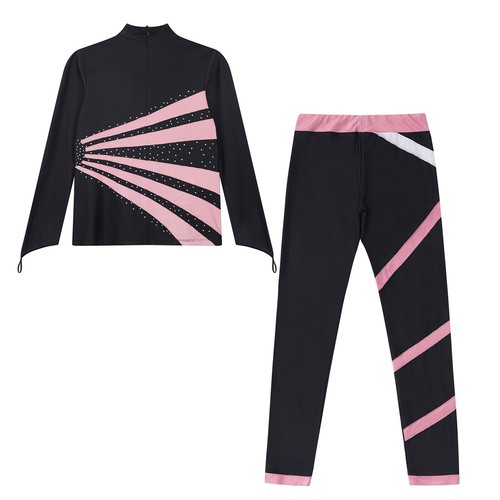Kids Girls Set Shiny Tracksuit Long Sleeve Outfit Child Leggings Patchwork Tops - Picture 19 of 63