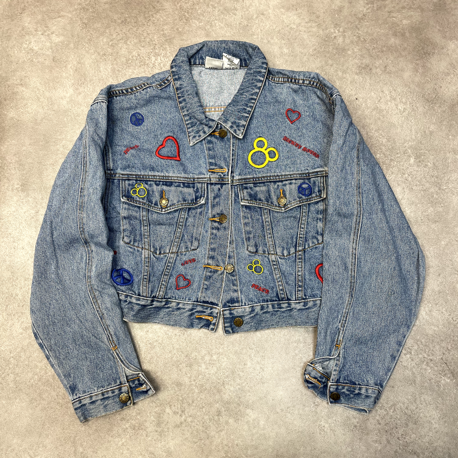 Disney Store Mickey Mouse Embroidered Denim Jacket for Men in Blue, Size XL