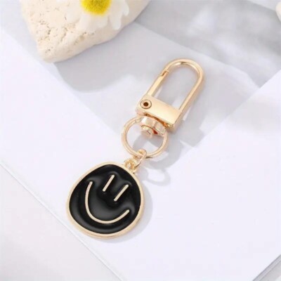 Alloy Enamel Painted Happy Face Keychain Black Irregular Expression Key Ring