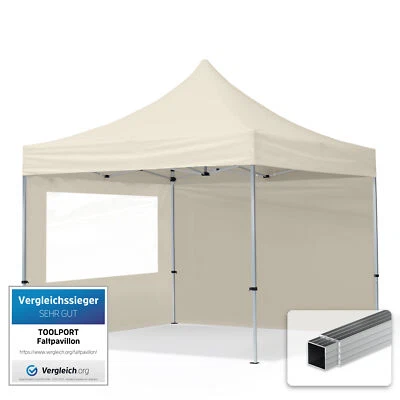 TOOLPORT 3x3 m Faltpavillon Faltzelt Alu 32mm, Seitenteile mit Panoramafenster, creme