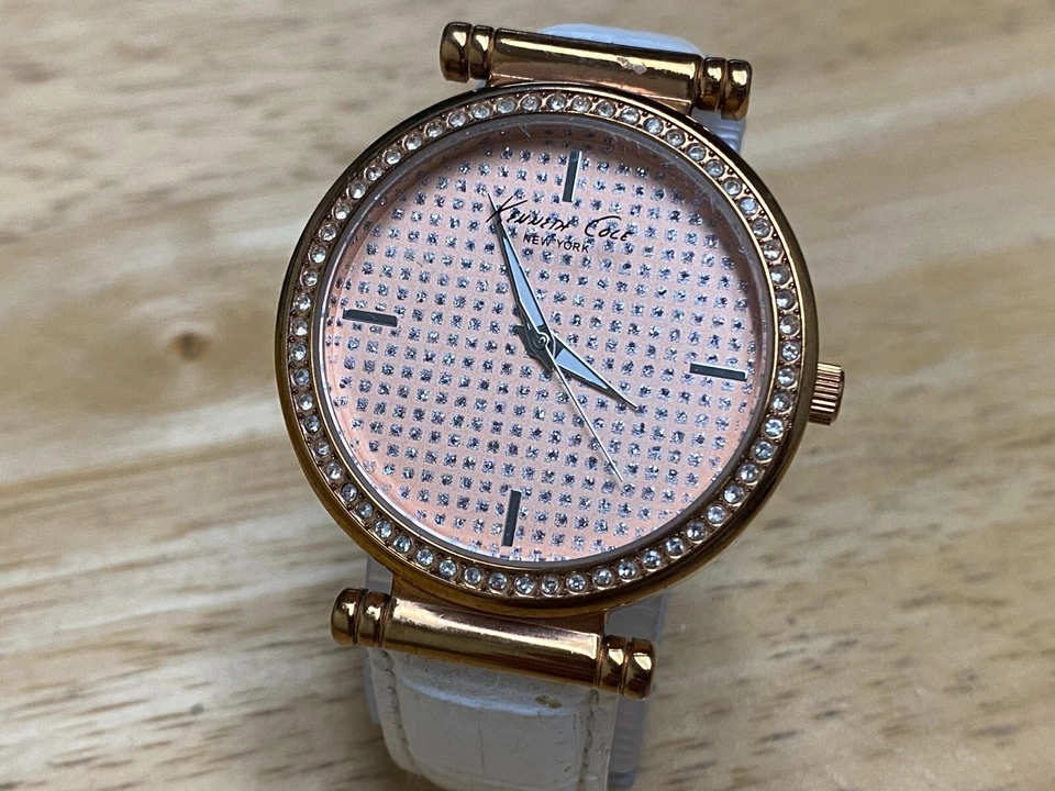 Kenneth Cole KCW2005 Hombre Dama 30m Oro Rosa Cuero Analógico Reloj Cuarzo ~ Nuevo Batt Foto 2 de 4