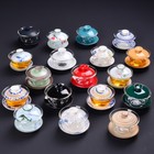 multi pattern porcelain gaiwan Chinese tureen covered bowl glass floral print