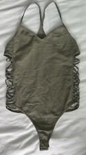 Bebe Army Green Size PS Bodysuit Women s Petites Cutout snap closure racerback