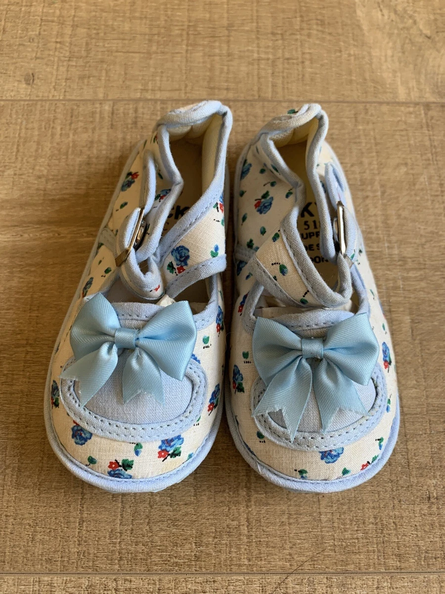 Baby Girl Blue And White Shoes With Sole Size 5 Brand New