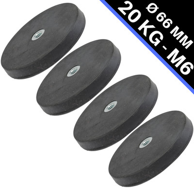 Neodym Magnet gummiert mit Gewinde Topfmagnet 66 mm M6 Innengewinde 20 Kg Stark