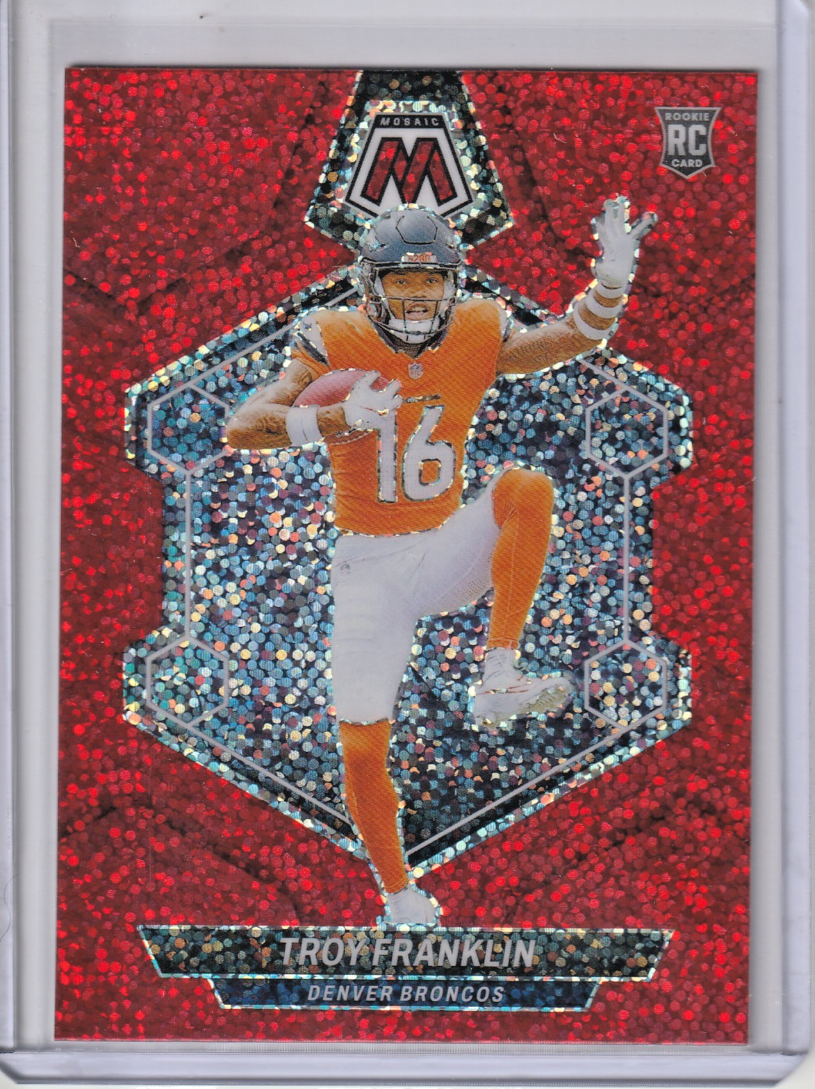 2024 Panini Mosaic Troy Franklin RC Red Sparkle Prizm #378 Broncos