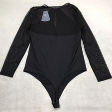 NWT ABERCROMBIE FITCH Soft AF Bodysuit Women XL Black Mesh Layer Witchy