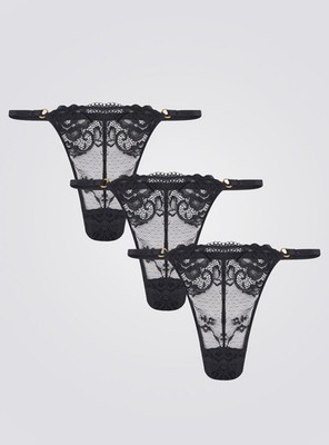 Boux Avenue G-String Thongs Women's Cora Lace Tanga Knickers Underwear 3 Pack